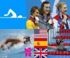 Подиум, плавание 800 м стиль свободных женщин, Кэти Ledecky (Соединенные Штаты), Mireia Бельмонте (Испания) и Ребекка Адлингтон (Соединенное Королевство) - Лондон-2012-